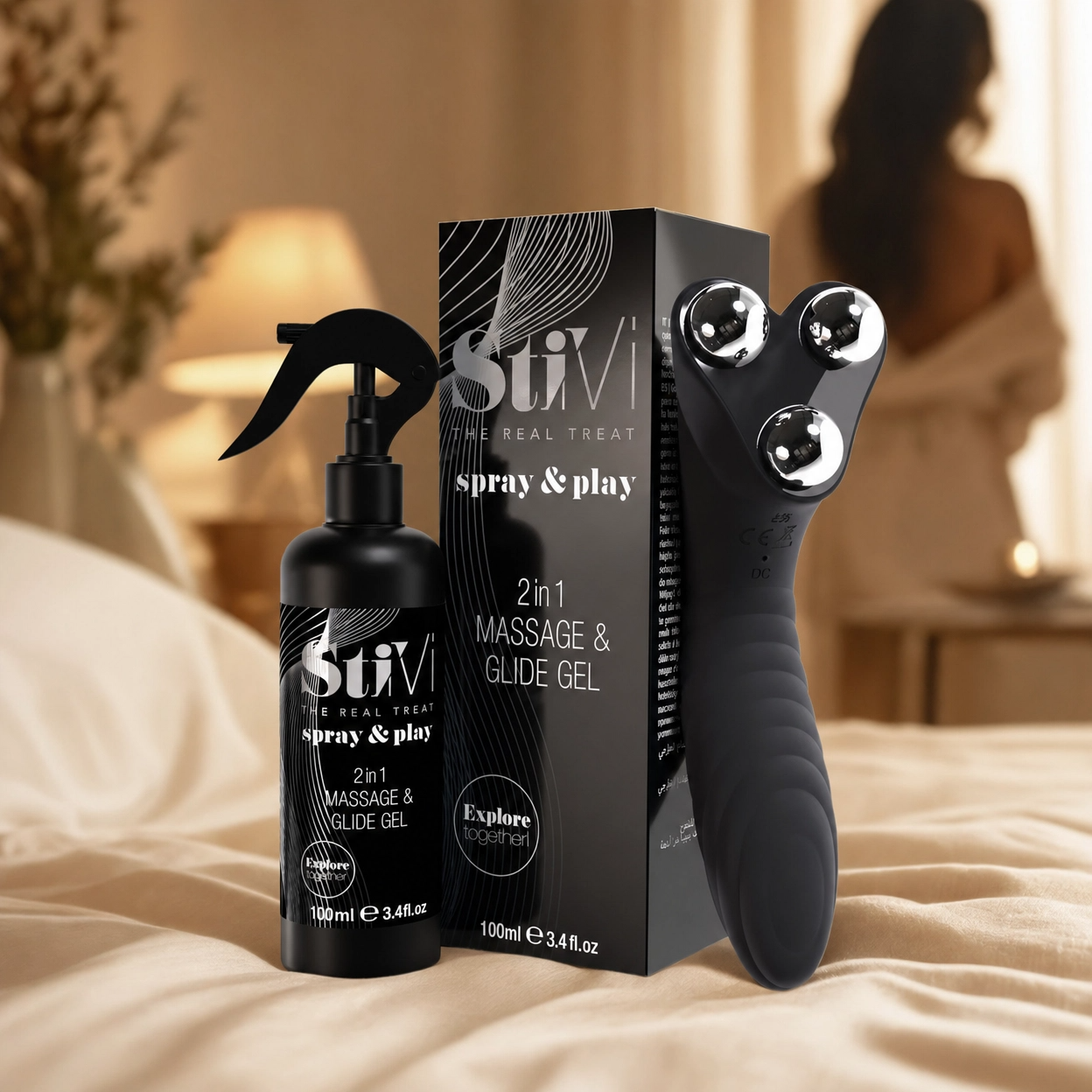 StiVi 2 in 1 Massage- und Vibrationsgerät + Play&amp;Spray